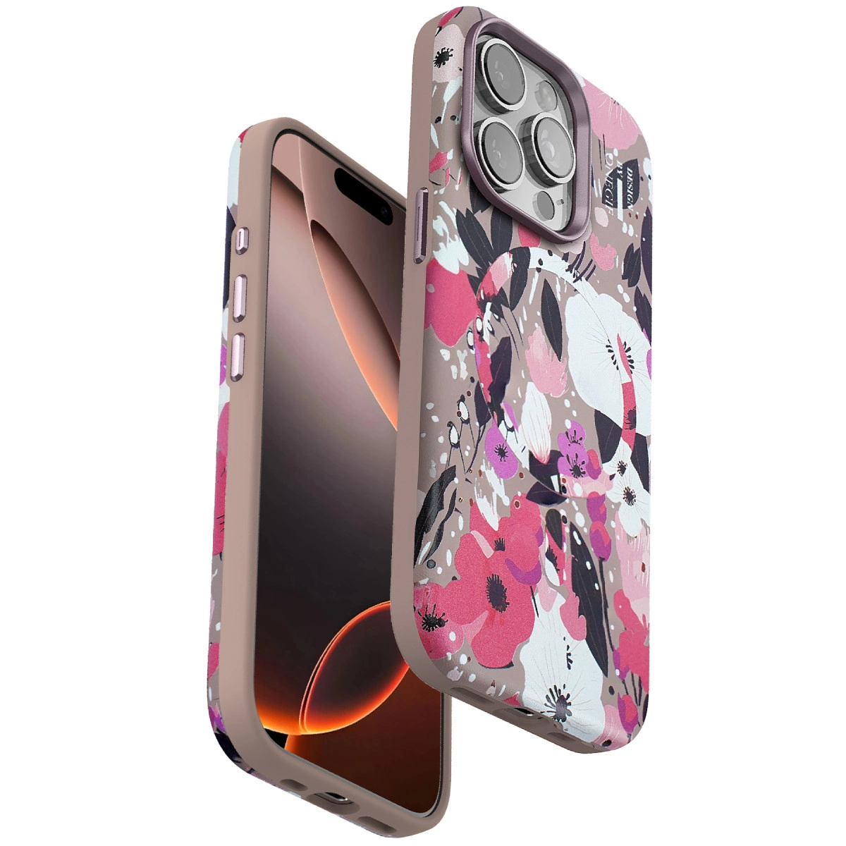 NEWFACE iPhone 15 Pro Max Uyumlu Flower Series Magsafe Telefon Kılıfı Pembe