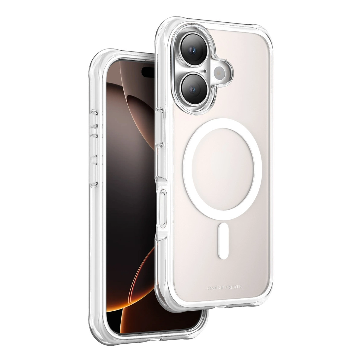 Mıknatıslı halkalı ve iPhone kamera kesimli şeffaf telefon kılıfı.