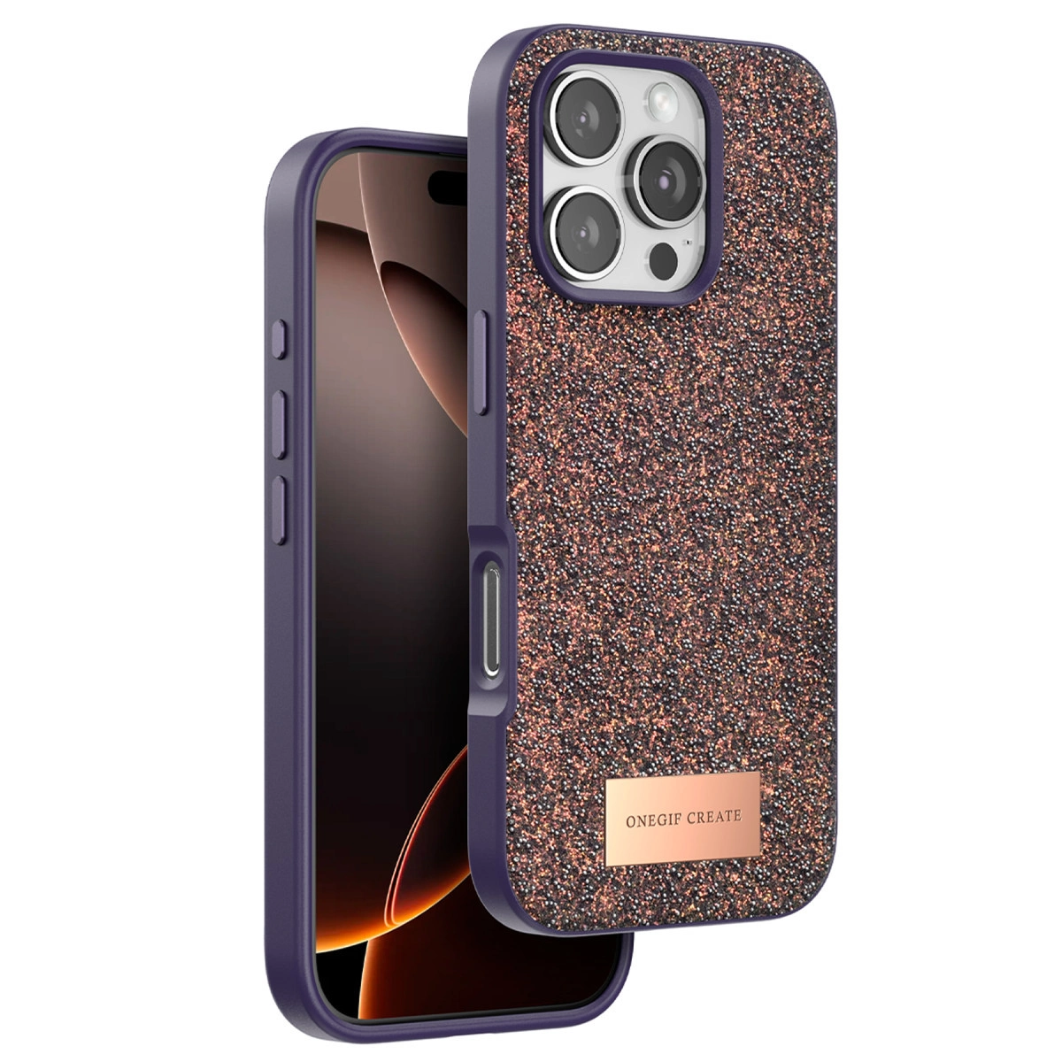 NEWFACE iPhone 16 Pro Uyumlu Bright Simli Telefon Kılıfı Derin Mor