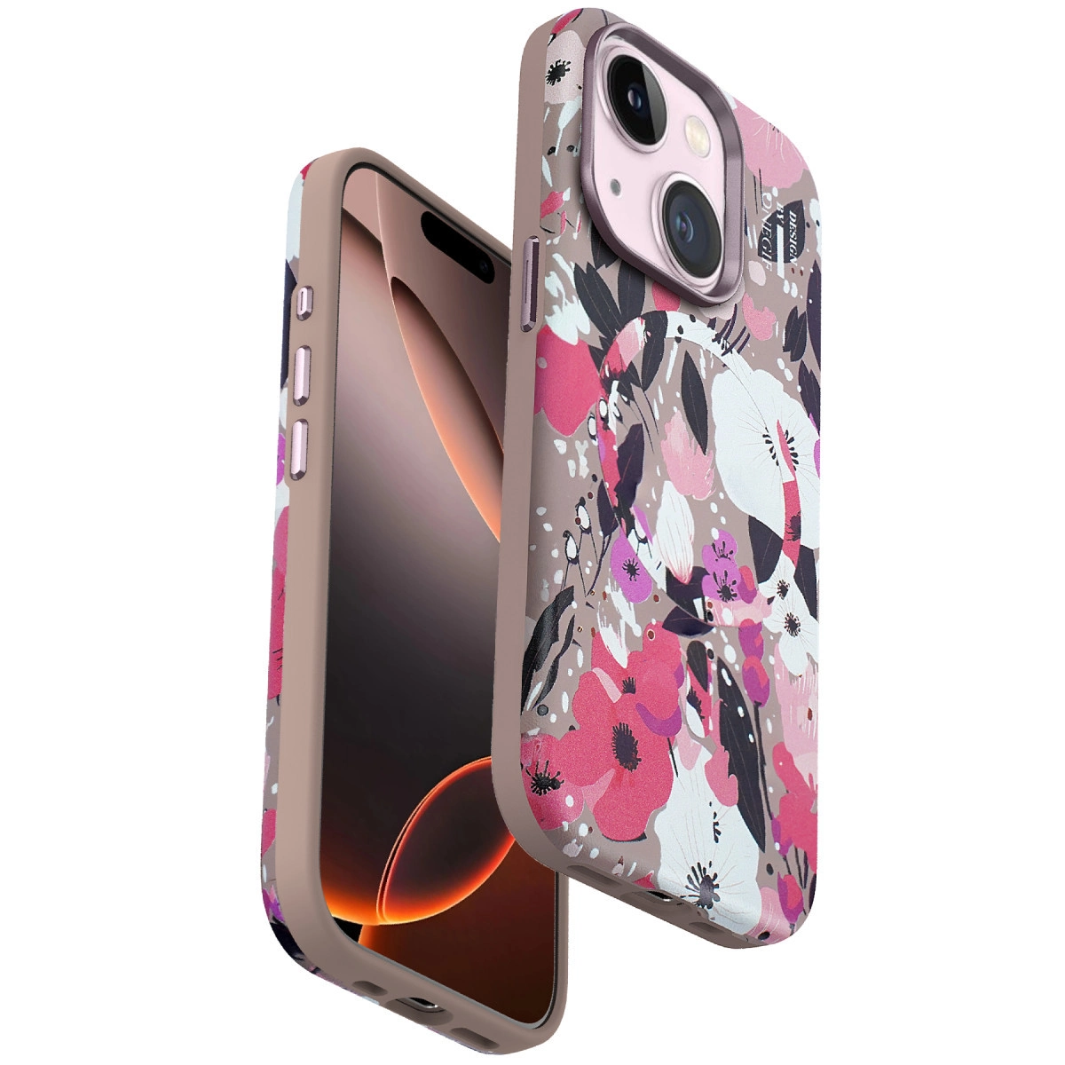 NEWFACE iPhone 15 Plus Uyumlu Flower Series Magsafe Telefon Kılıfı Pembe