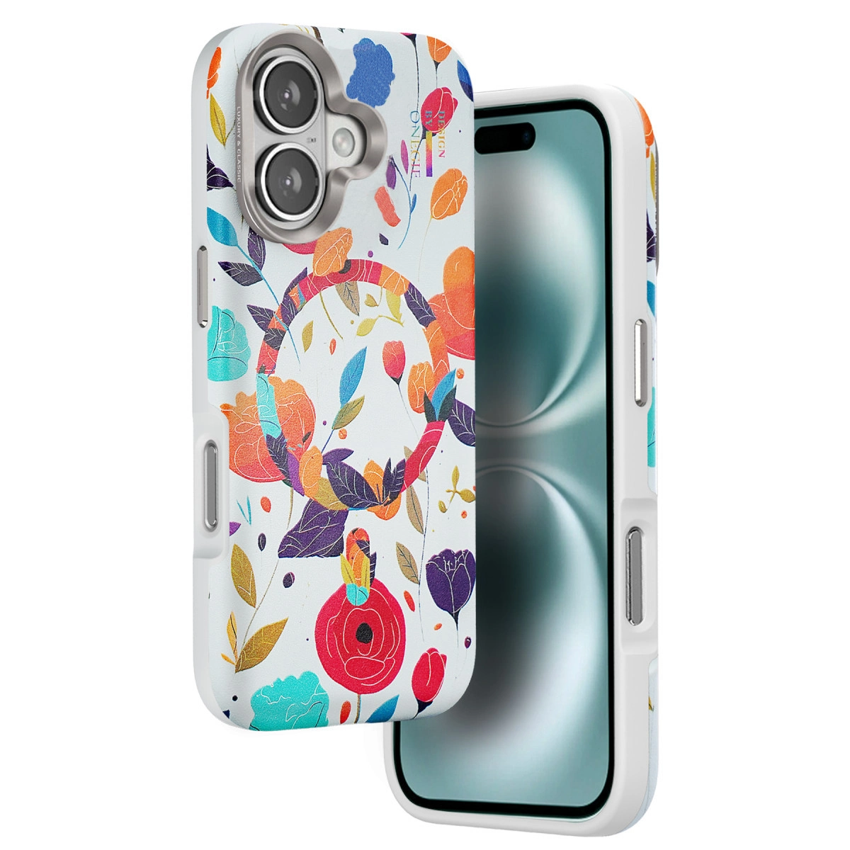 NEWFACE iPhone 16 Uyumlu Flower Series Magsafe Telefon Kılıfı Beyaz