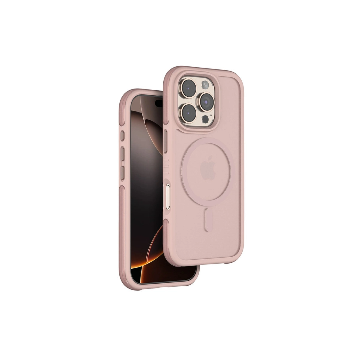 Apple logosunu gösteren kılıflı pembe bir iPhone.