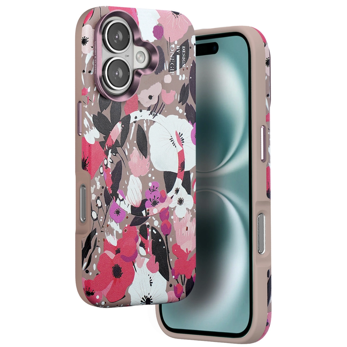 NEWFACE iPhone 16 Uyumlu Flower Series Magsafe Telefon Kılıfı Pembe