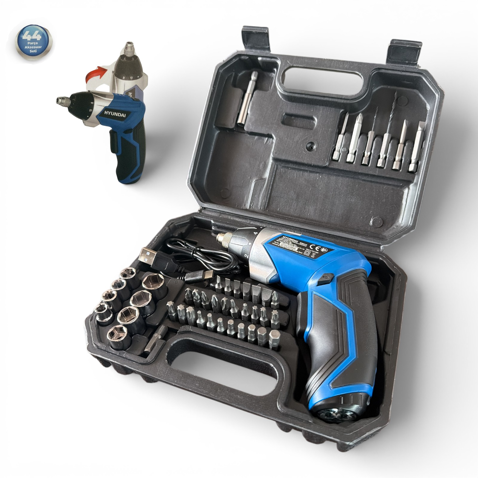 HYUNDAI POWER PRODUCTS HPA0416 4V 1.3Ah 4Nm 200 dev/dk 1/4” Hex Lokmalı Set Şarjlı Tornavida