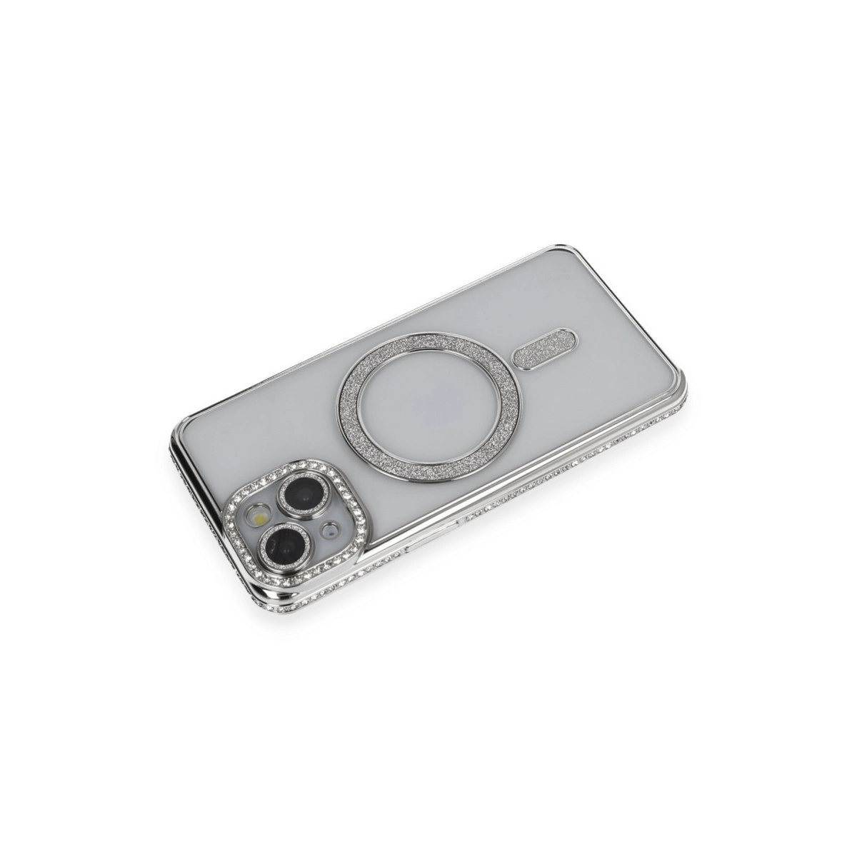 NEWFACE iPhone 13 Uyumlu Joke Simli Magneticsafe Telefon Kılıfı Gümüş