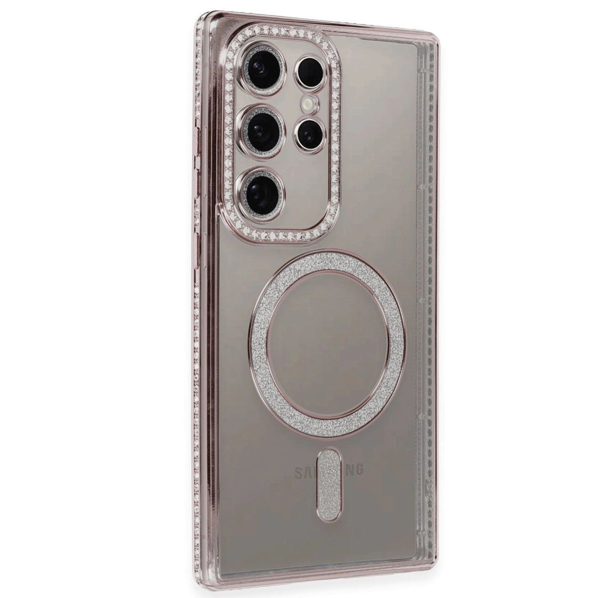 NEWFACE Samsung Galaxy S24 Ultra Uyumlu Joke Simli Magneticsafe Telefon Kılıfı Pembe