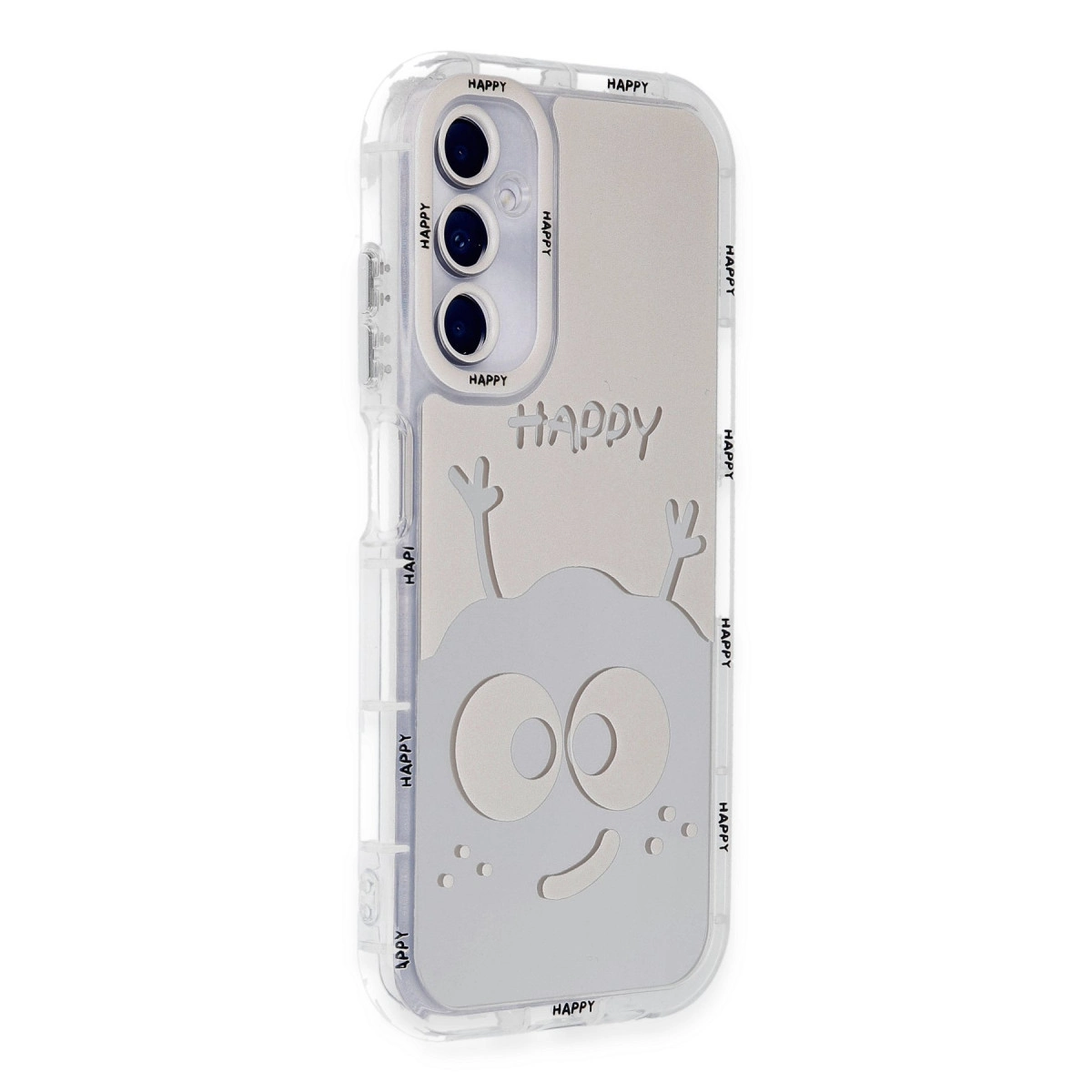 Karikatür canavar ve 'HAPPY' kelimesi olan telefon kılıfı.