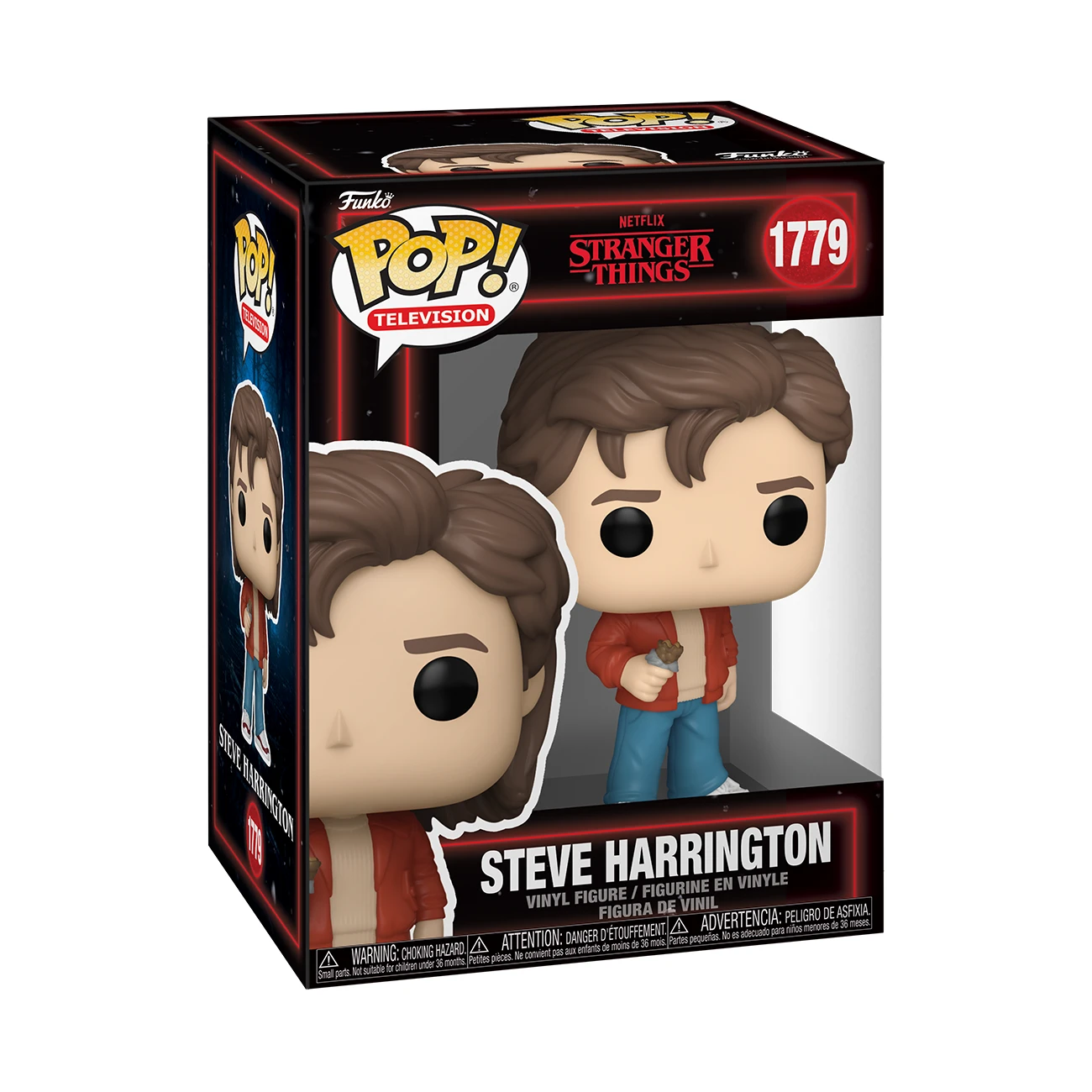 Funko Pop!-Figur von Steve Harrington aus Stranger Things in seiner Verpackung.