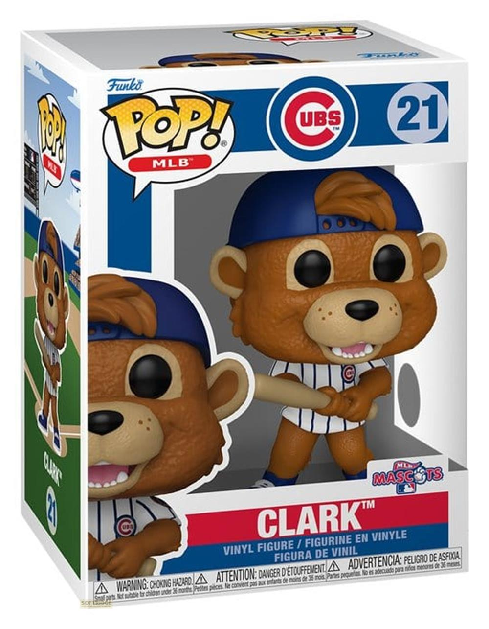 Ein Funko Pop! von Clark, dem Maskottchen der Chicago Cubs, mit Schläger.