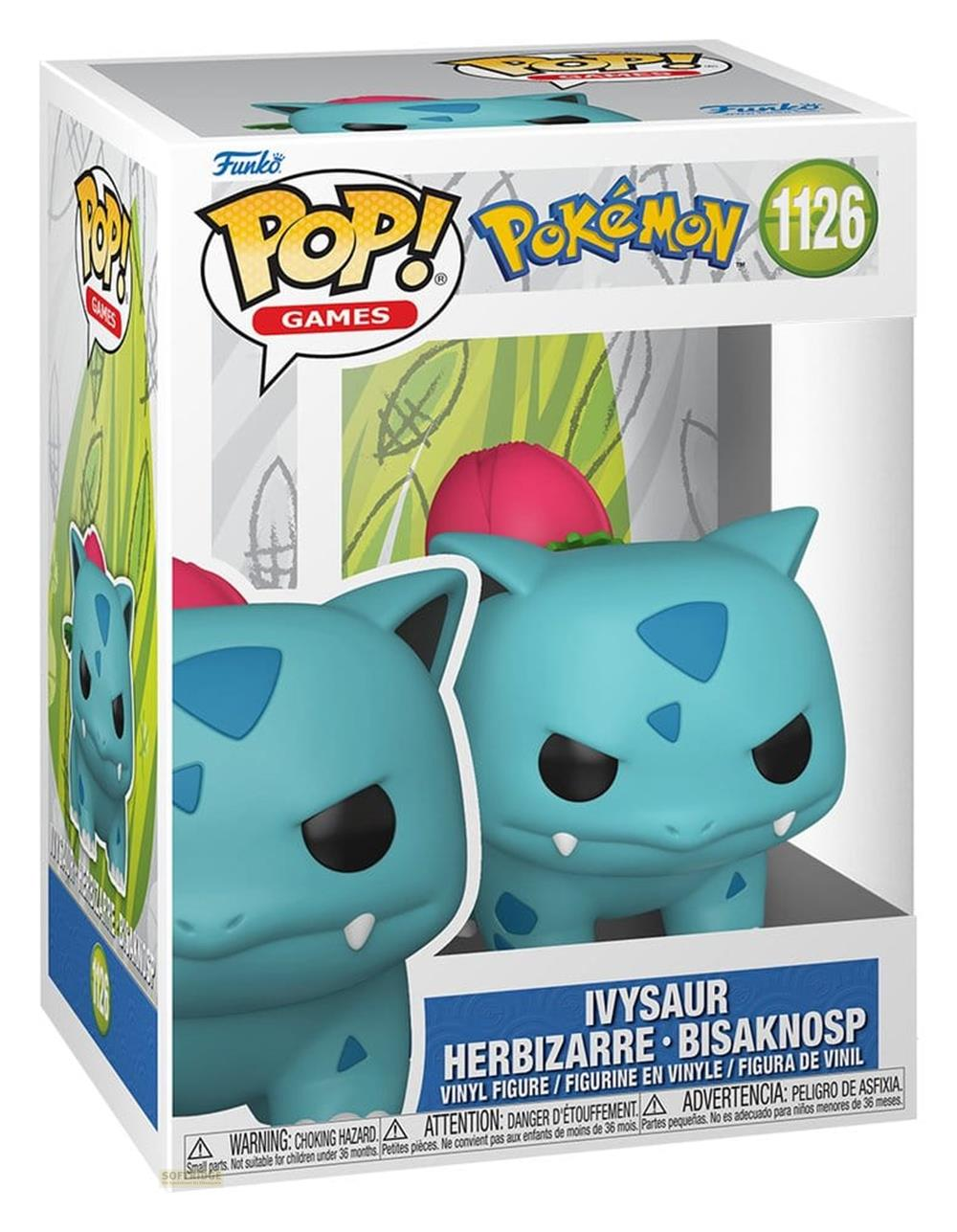 Zwei blaue Pokémon-Figuren, Ivysaur, im Funko Pop!-Stil, in einer Box.