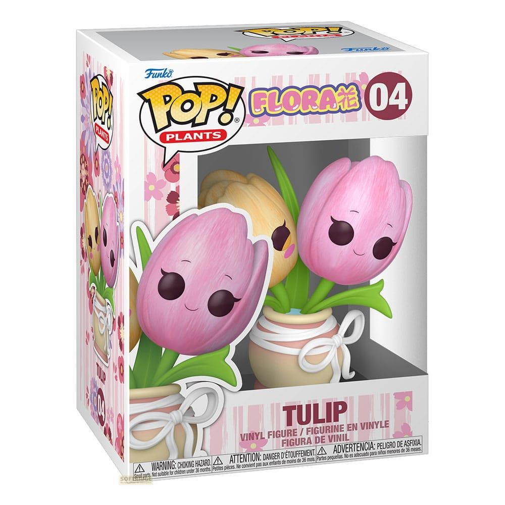 Funko Pop! Flora Serie 4 Tulpe Vinylfigur in rosa und gelben Töpfen.