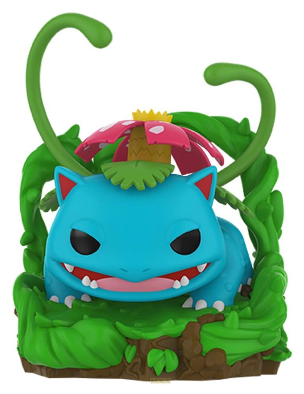 Eine blaue Figur mit einer rosa Blüte auf dem Kopf, umgeben von grünen Ranken.