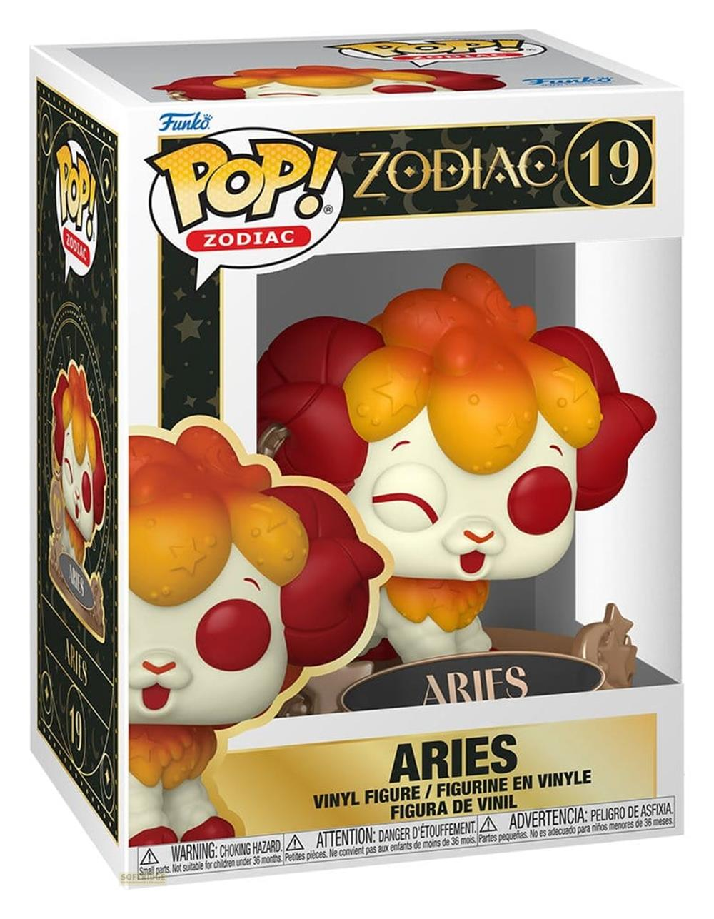 Funko Pop! Vinyl Figur des Sternzeichens Widder in OVP. Rot-gelbe Figur mit Sternen.