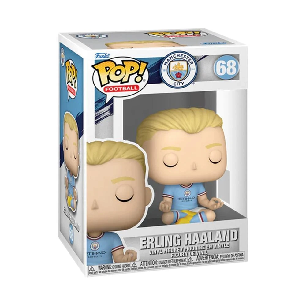 Funko Pop! Vinyl Figur von Erling Haaland in Man City Trikot, Nr. 68, in Box.