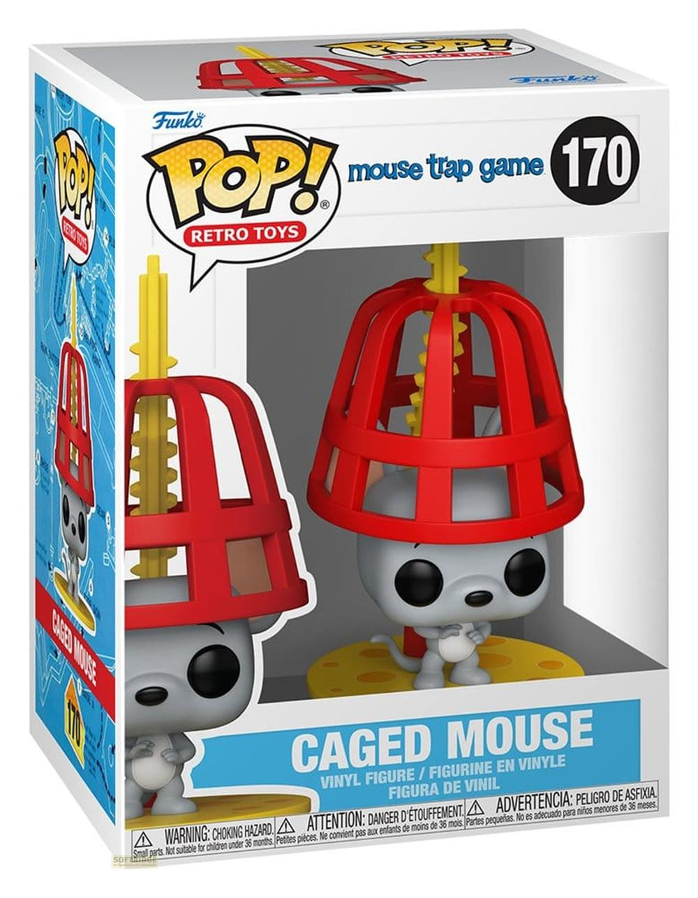 Funko Pop Box mit einer "Caged Mouse"-Figur aus dem "Mouse Trap"-Spiel.