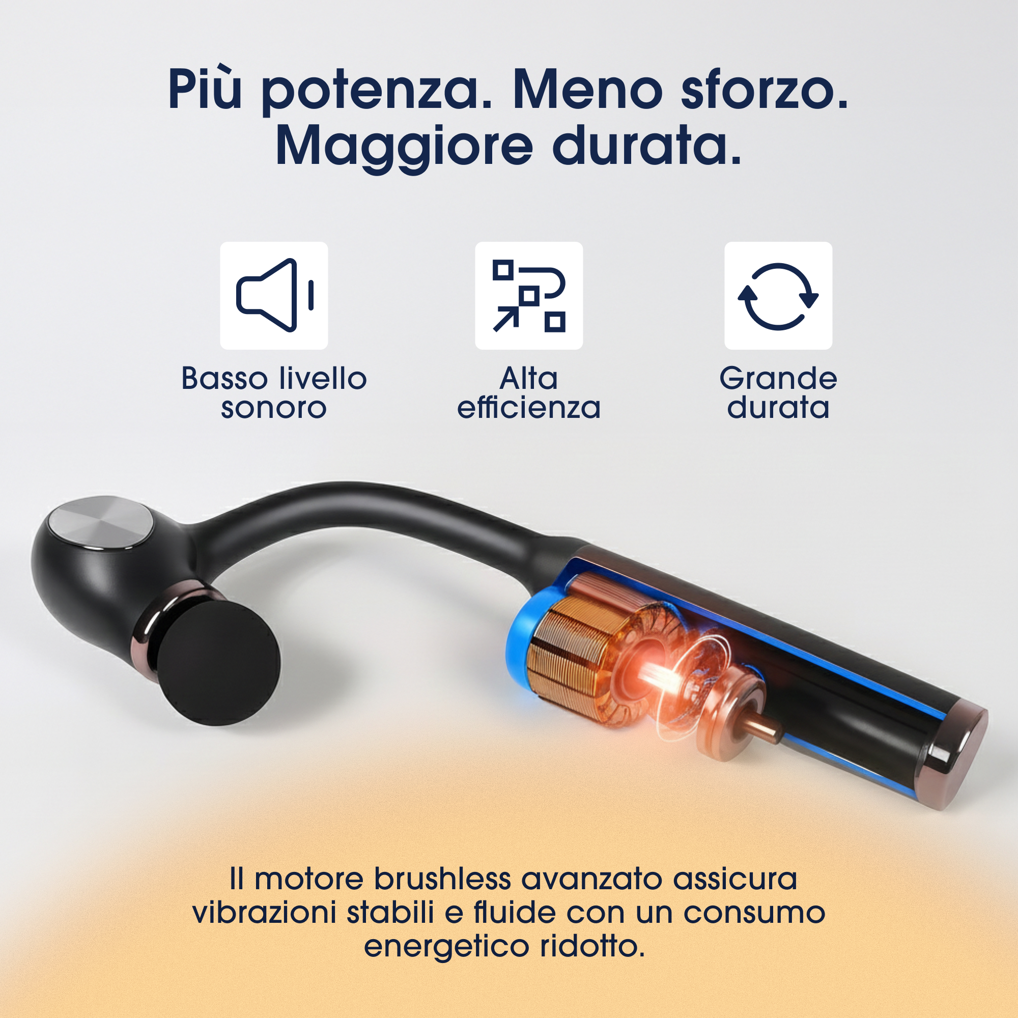 Widok przekroju czarnego silnika z miedzianymi uzwojeniami i niebieskimi akcentami.