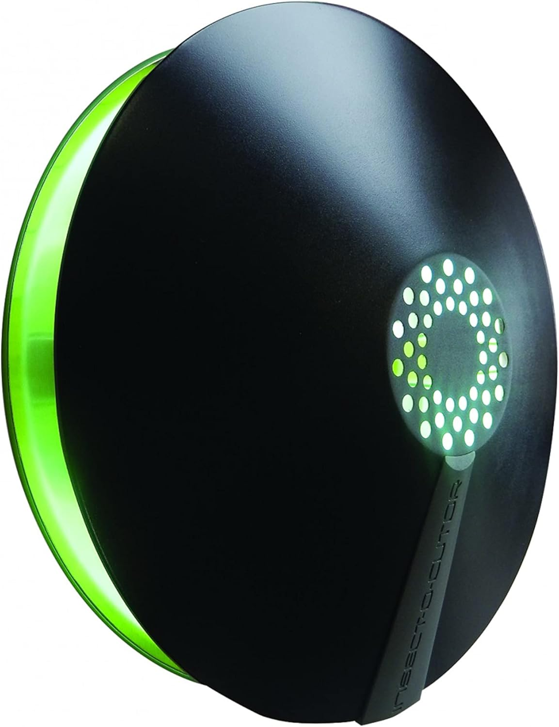 Zwarte insectendoder met groen licht en geperforeerd patroon.