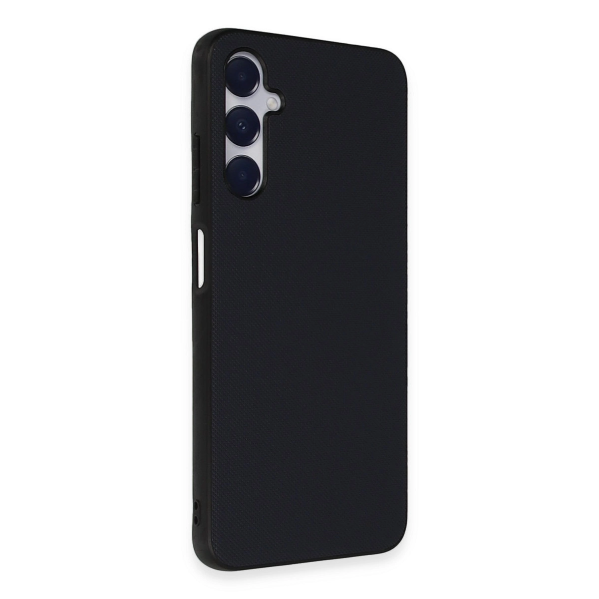 Dokulu desenli, üçlü kamera kesimli siyah telefon kılıfı.