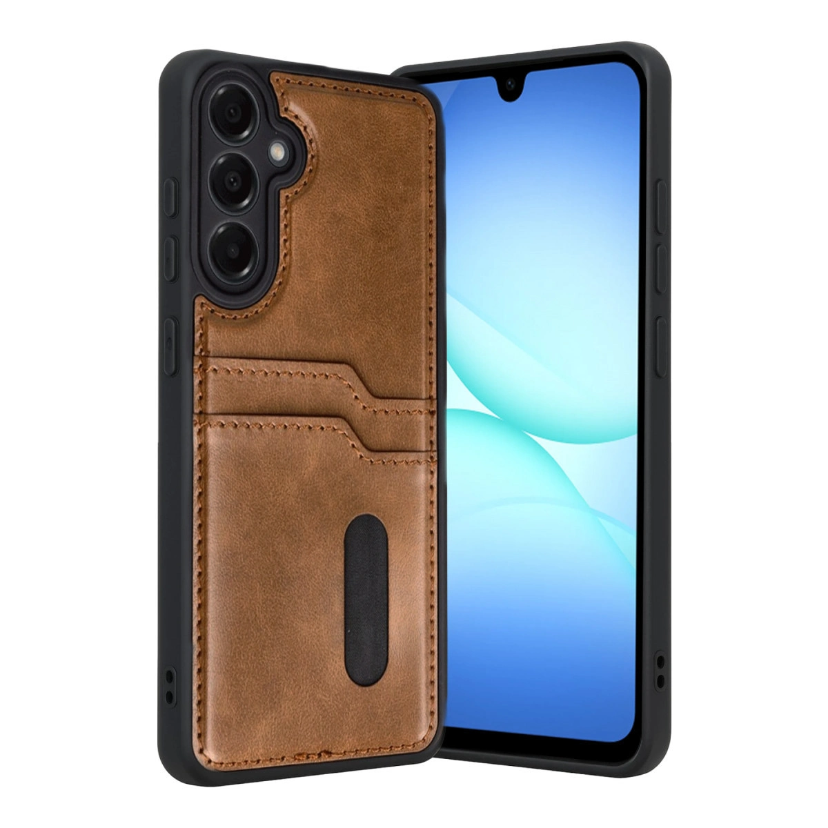 NEWFACE Samsung Galaxy A17 5G Uyumlu Sara Kartvizitli Deri Telefon Kılıfı Kahverengi