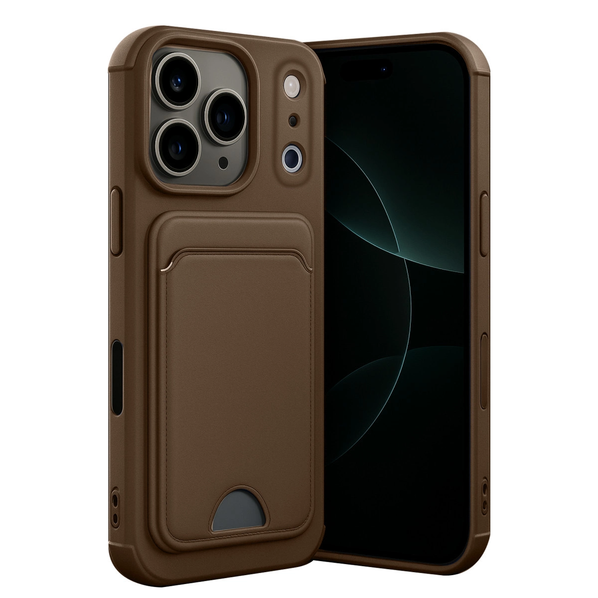 NEWFACE iPhone 17 Pro Uyumlu Kelvin Kartvizitli Silikon Telefon Kılıfı Kahverengi