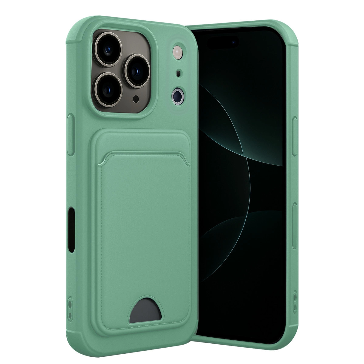 NEWFACE iPhone 17 Pro Uyumlu Kelvin Kartvizitli Silikon Telefon Kılıfı Yeşil