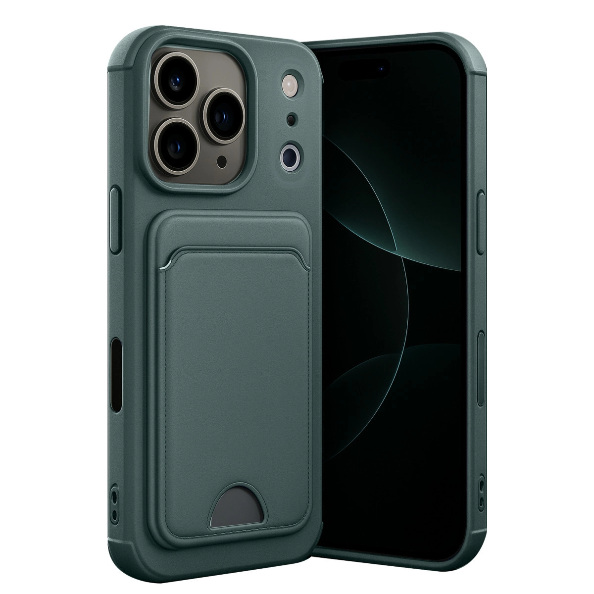 NEWFACE iPhone 17 Pro Uyumlu Kelvin Kartvizitli Silikon Telefon Kılıfı Koyu Yeşil