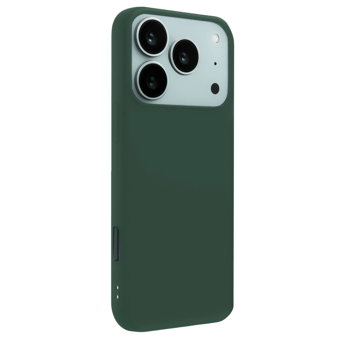 Üç kamera lensli koyu yeşil telefon kılıfı.