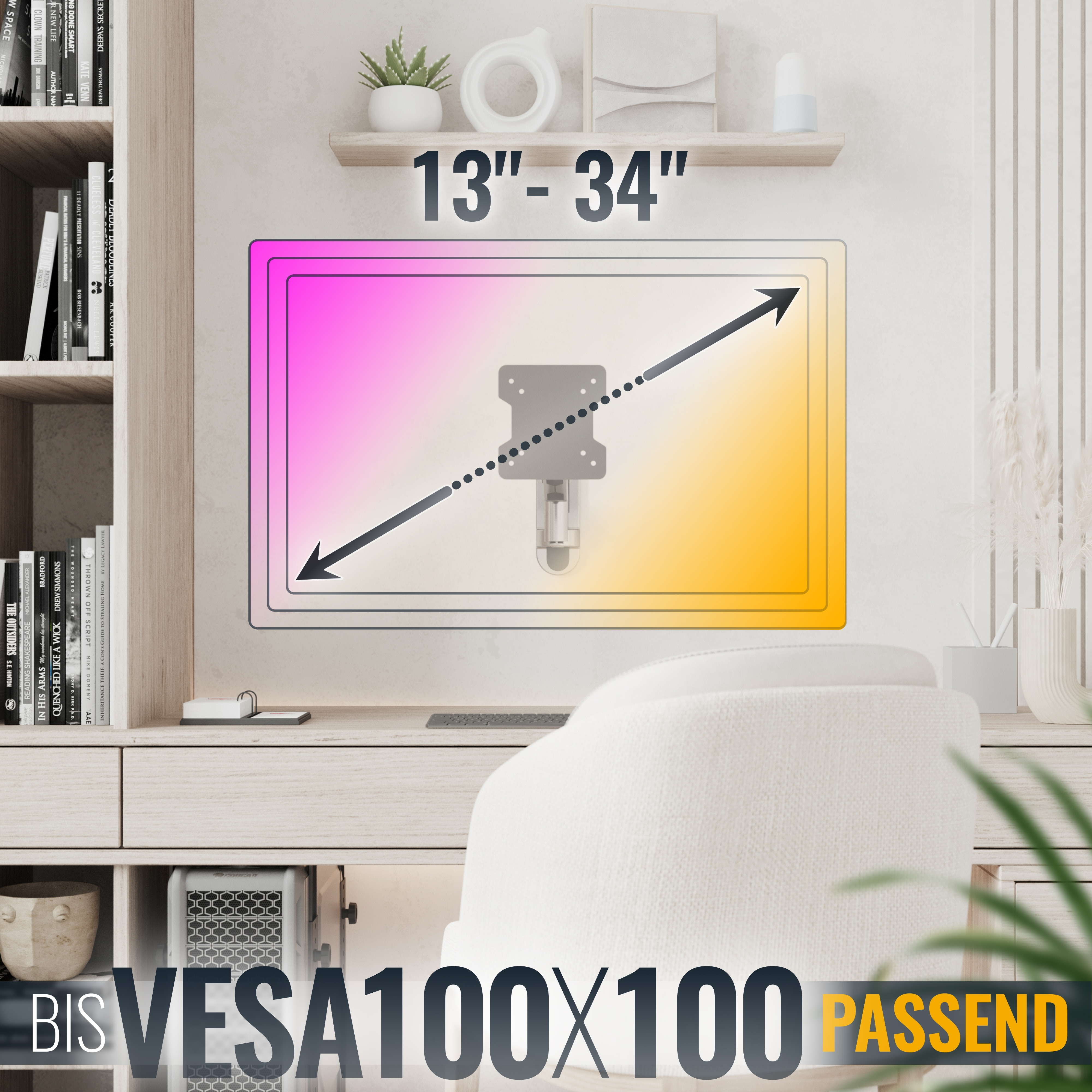 Monitorhalterung für 13"-34" Bildschirme, VESA 100x100.