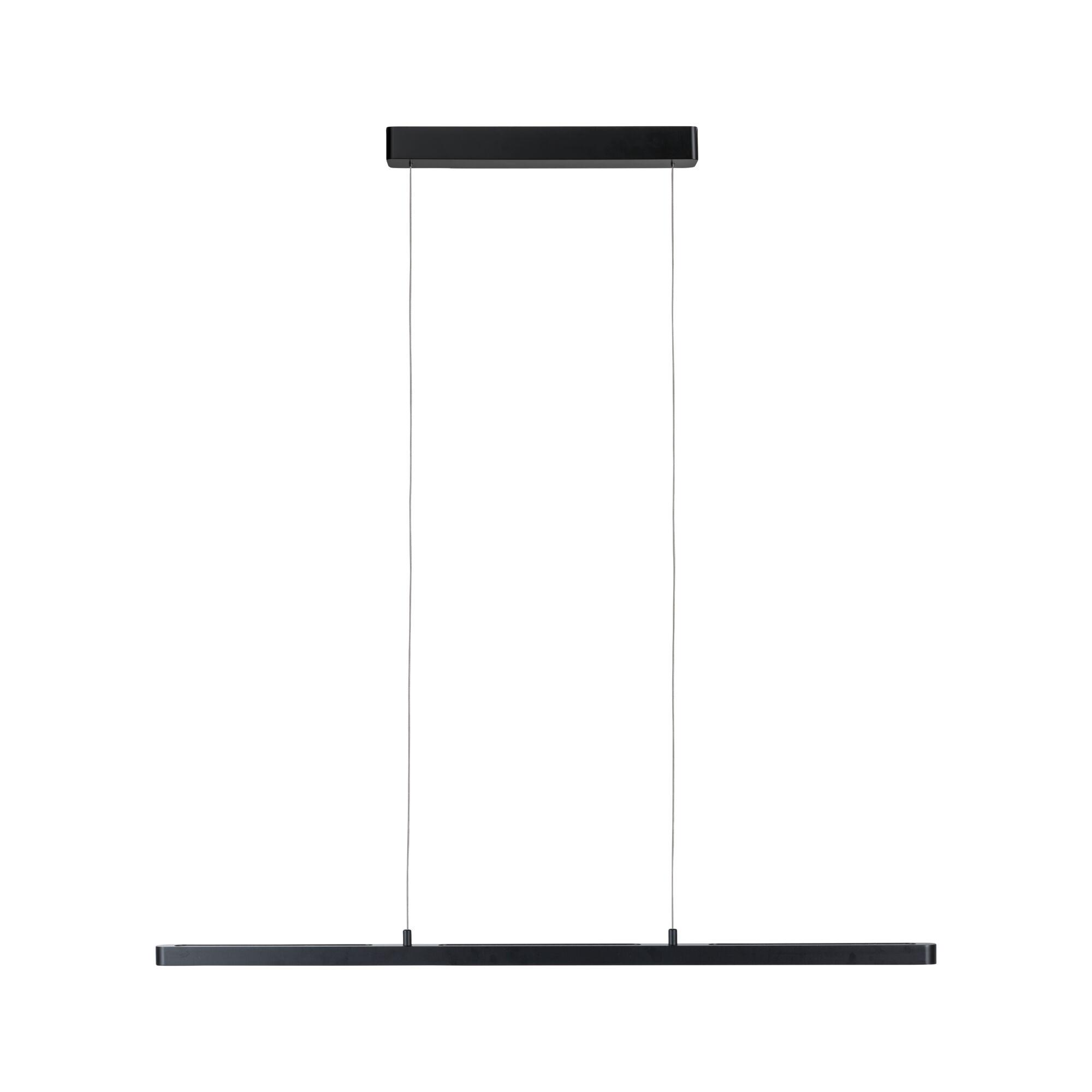 Czarna lampa wisząca z prostokątną obudową i dwoma kablami.
