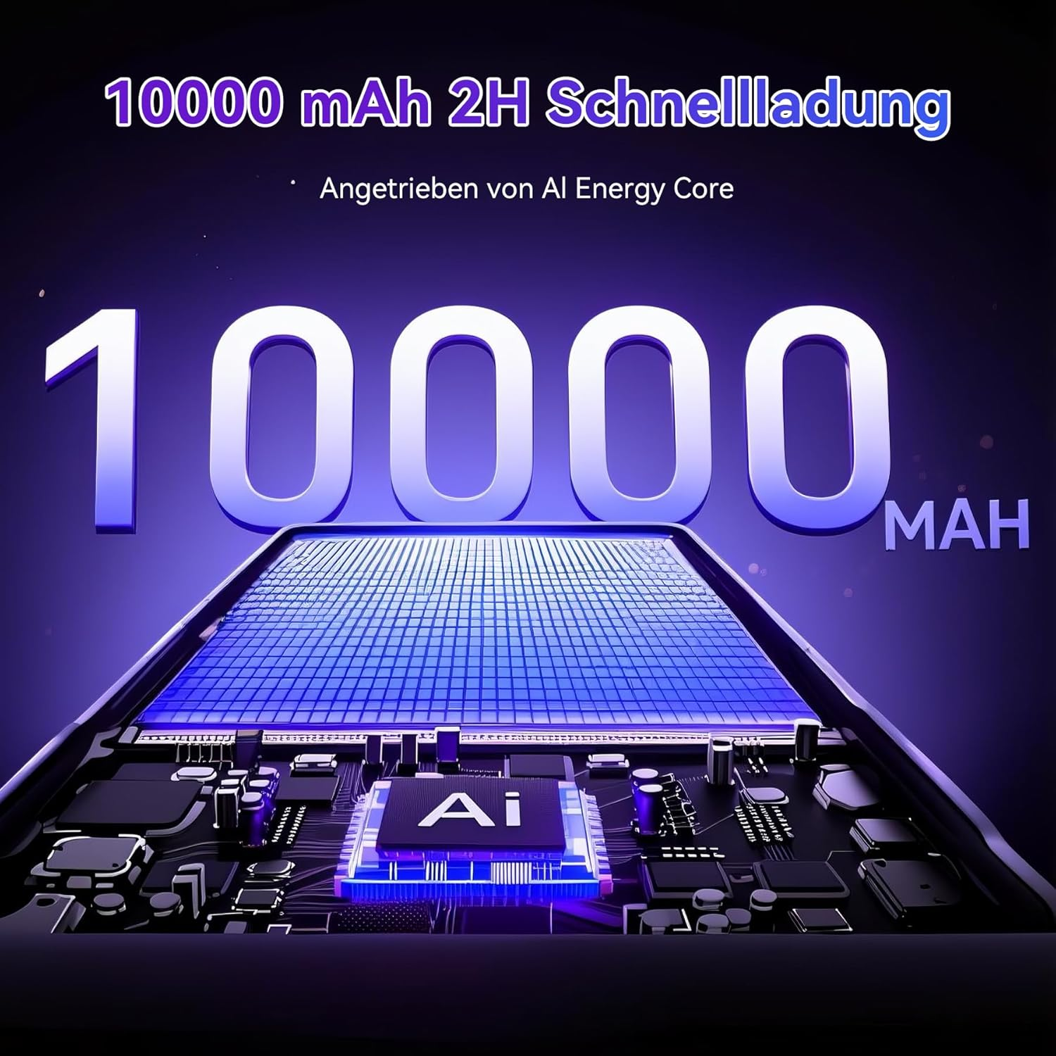 10000 mAh Schnellladung mit KI-Energiecore, Nahaufnahme der Leiterplatte.