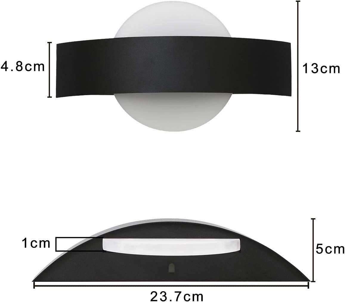 Moderna lampada da parete bianca e nera con misure.