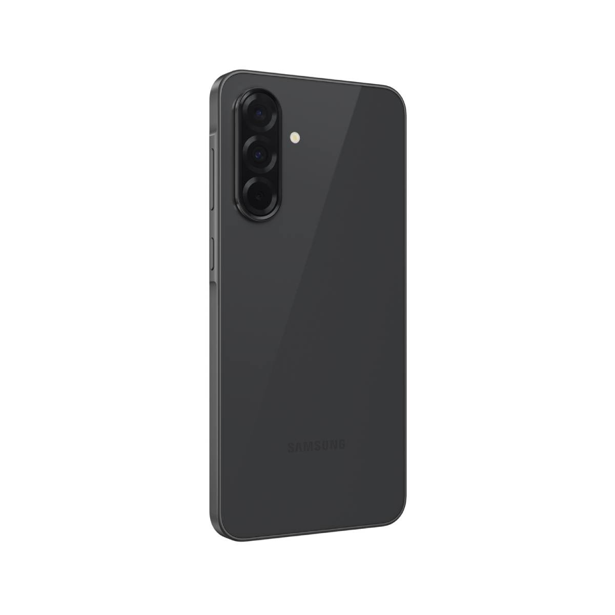 Ciemnoszary smartfon z trzema obiektywami aparatu i lampą błyskową.