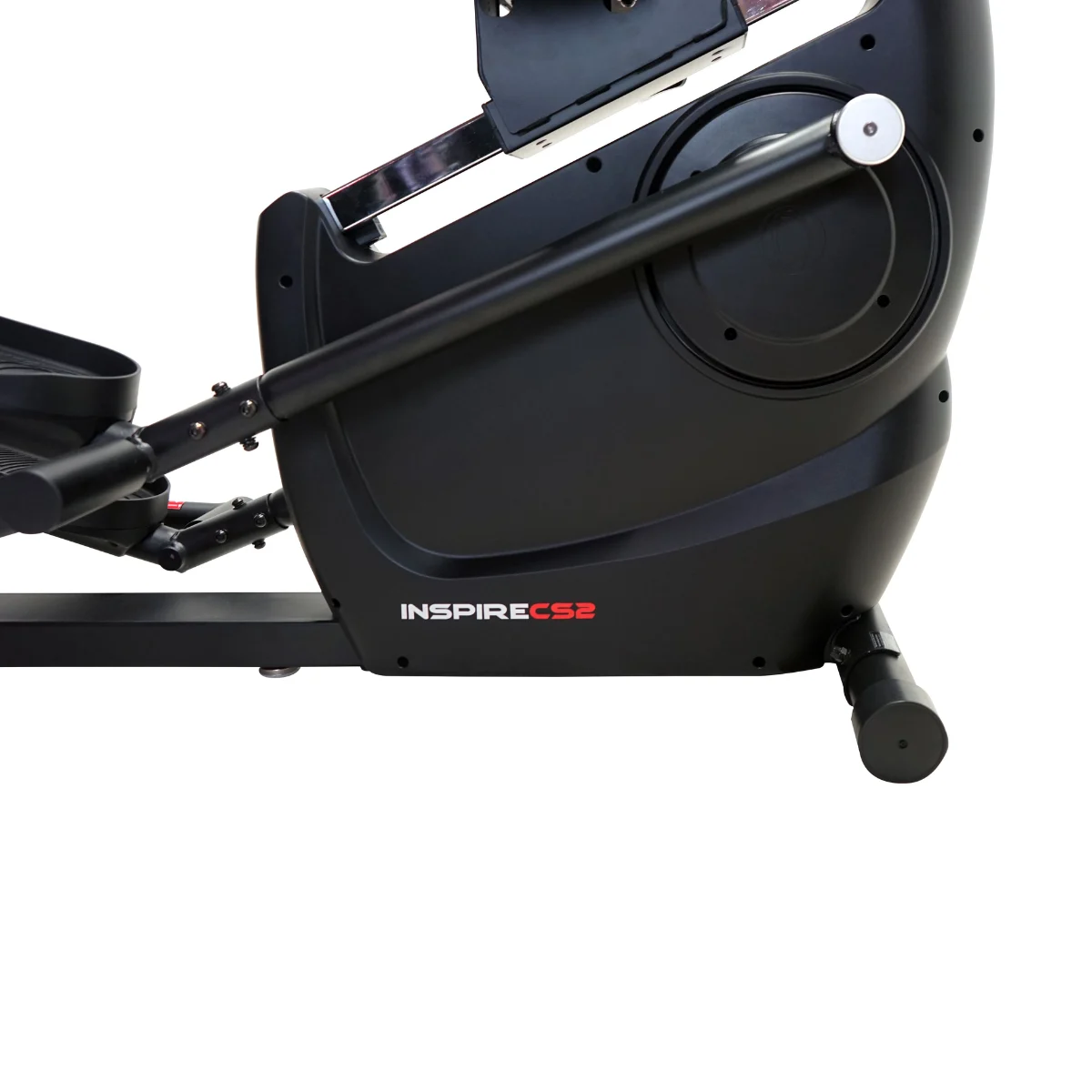 Een zwarte fitnessmachine met het INSPIRE CS2 logo.
