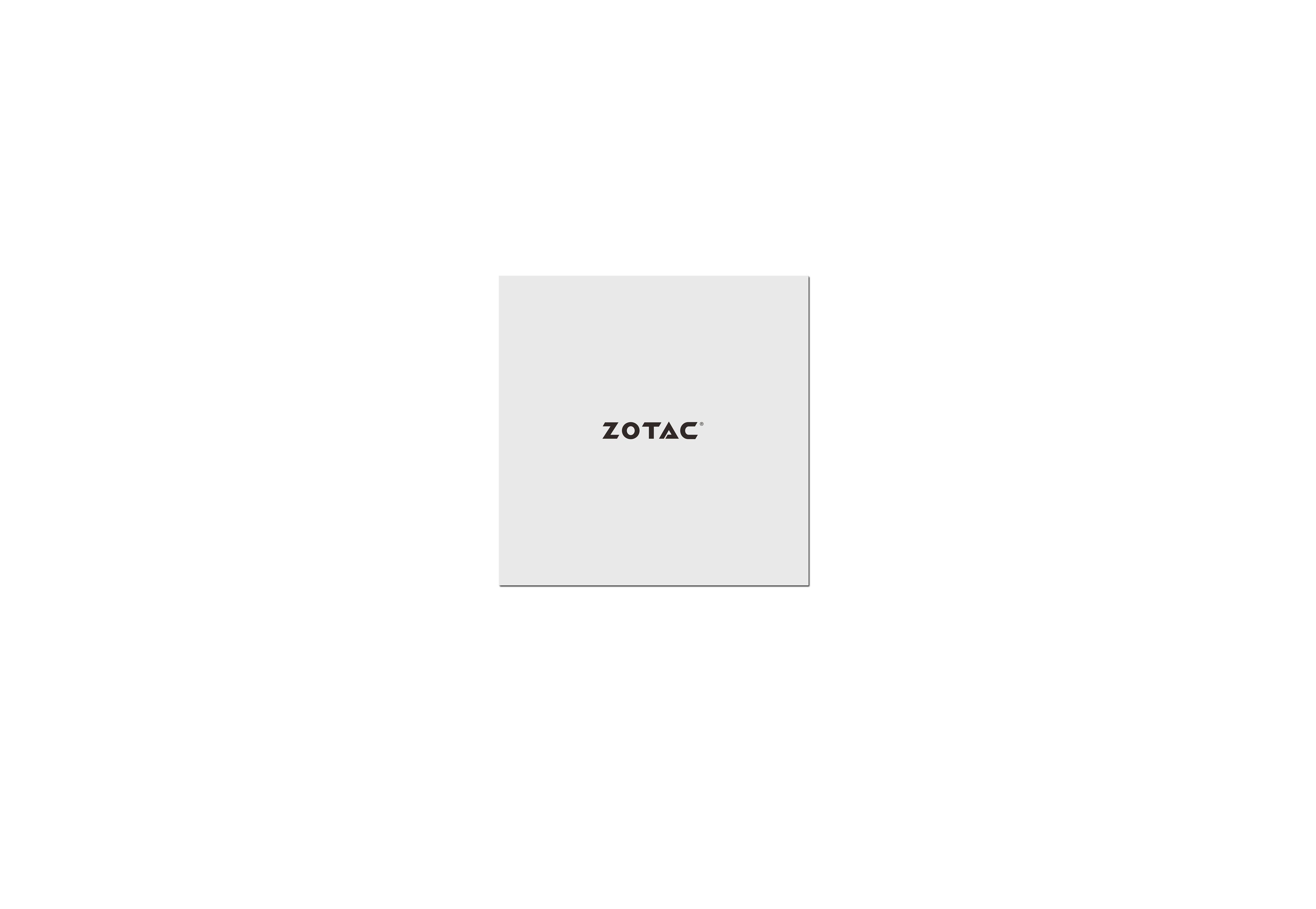 Un rettangolo grigio con il logo ZOTAC nero al centro.