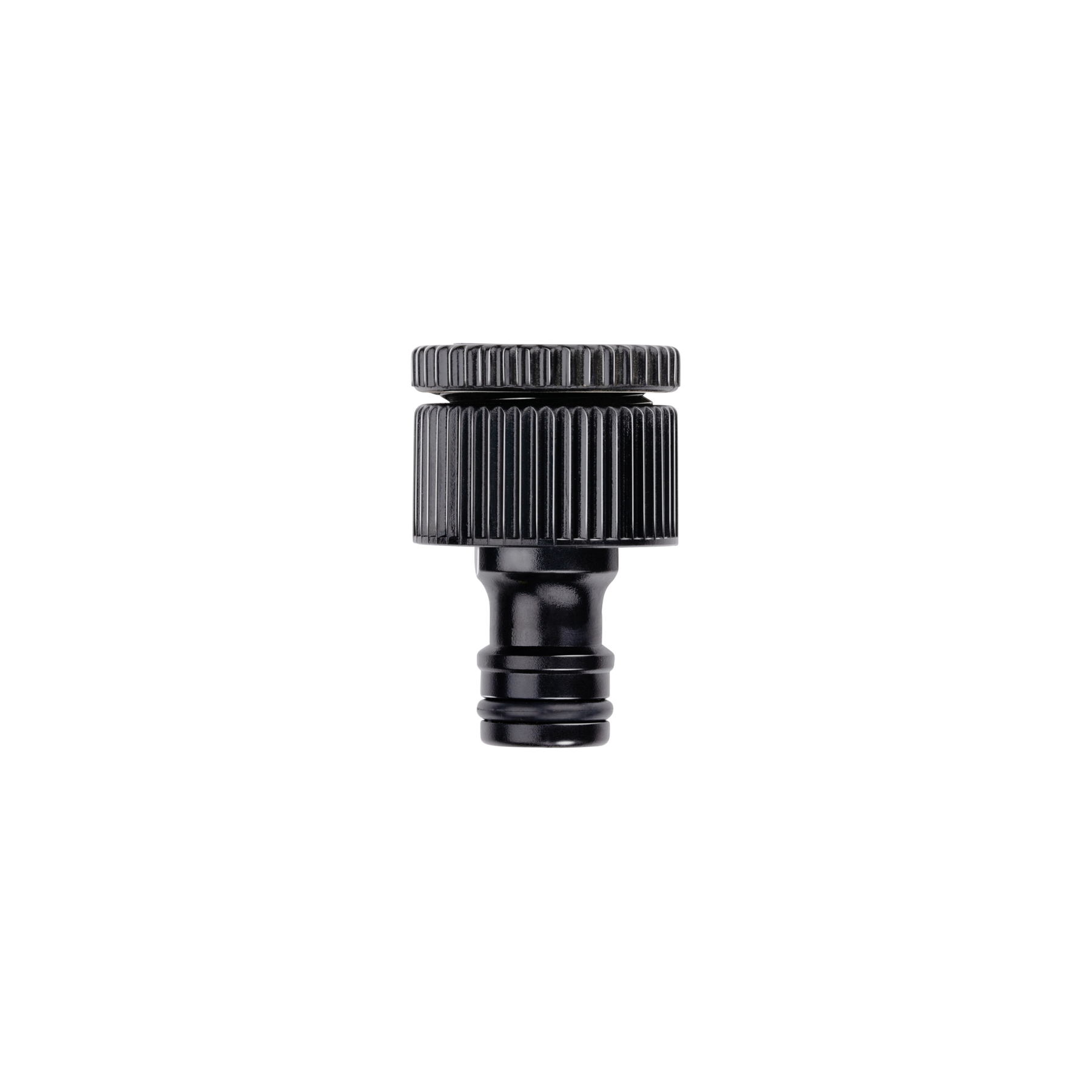 Zwarte slangconnector met gekartelde bovenzijde.