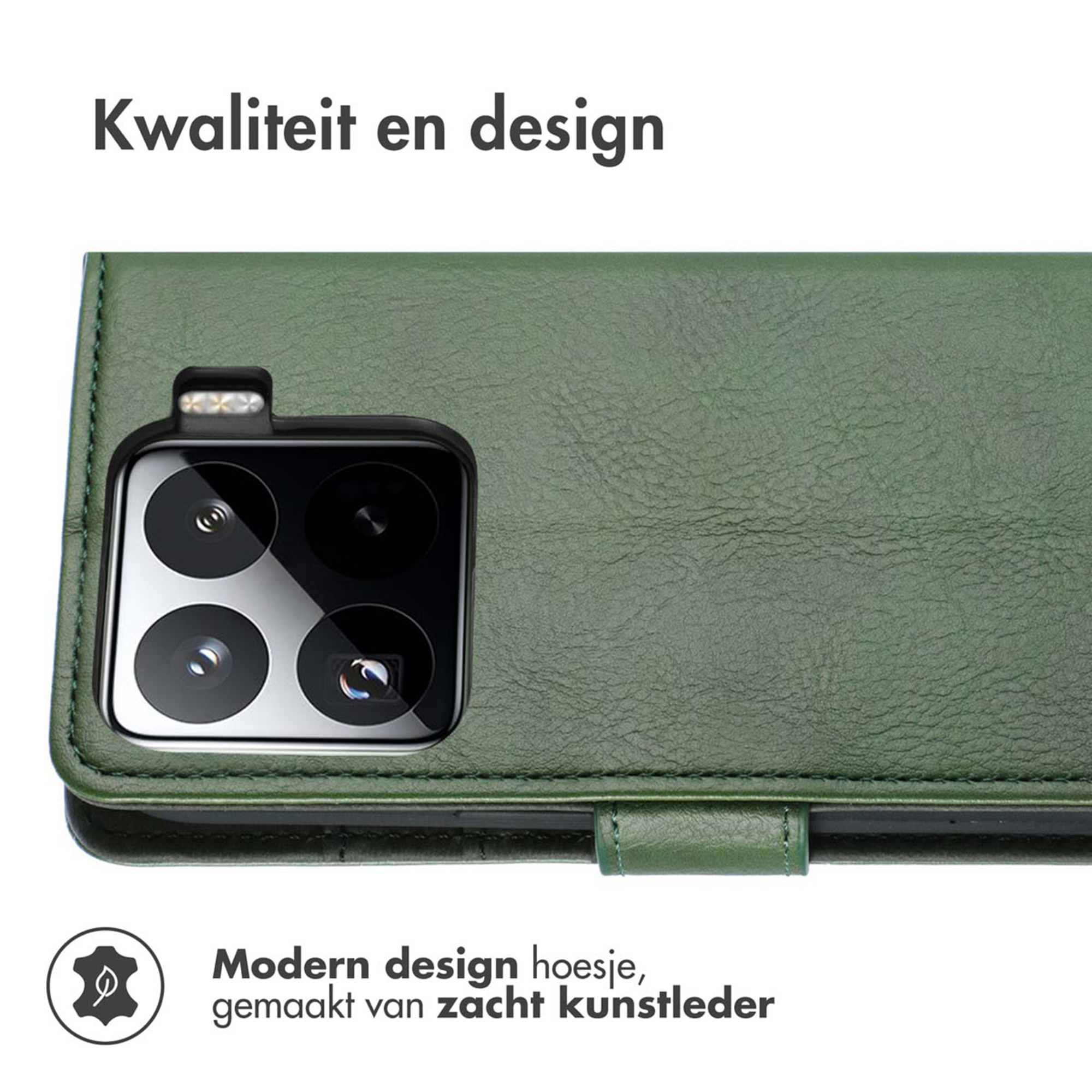Étui de téléphone vert en similicuir avec ouverture pour appareil photo. Qualité et design.