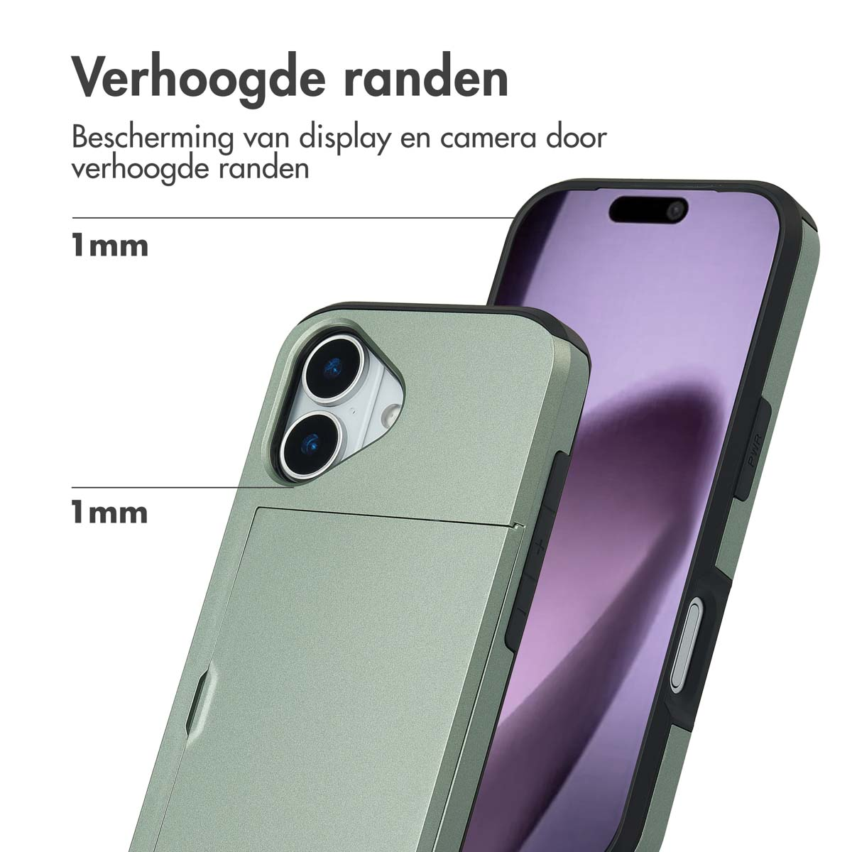 Groene telefoonhoes met 1 mm verhoogde randen.