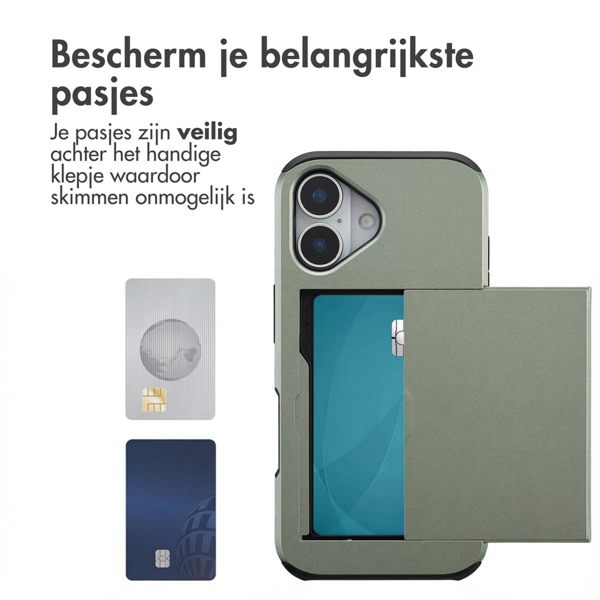 Telefoon met kaarthouder en twee kaarten.
