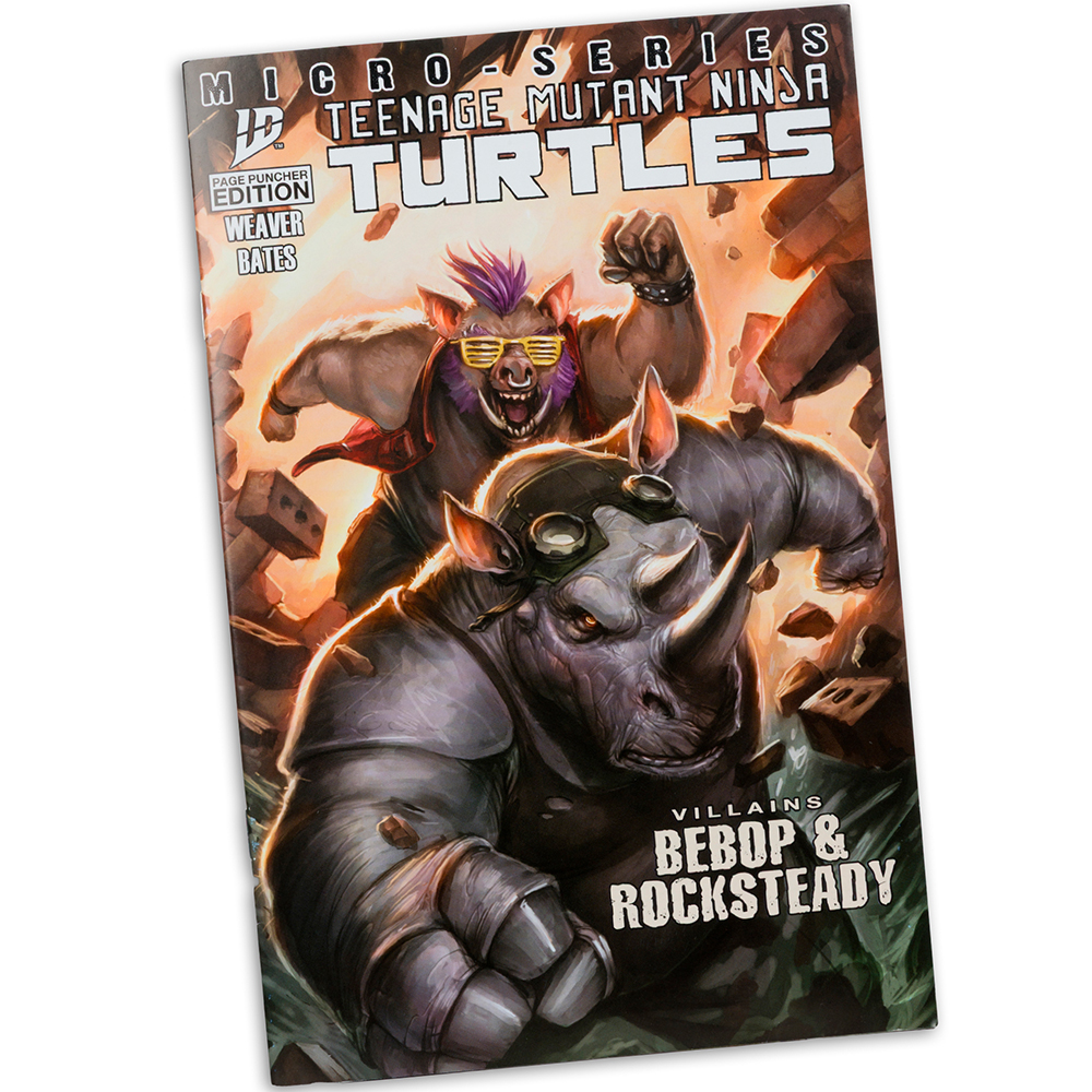 Copertina fumetto con Bebop e Rocksteady, cattivi delle Tartarughe Ninja.