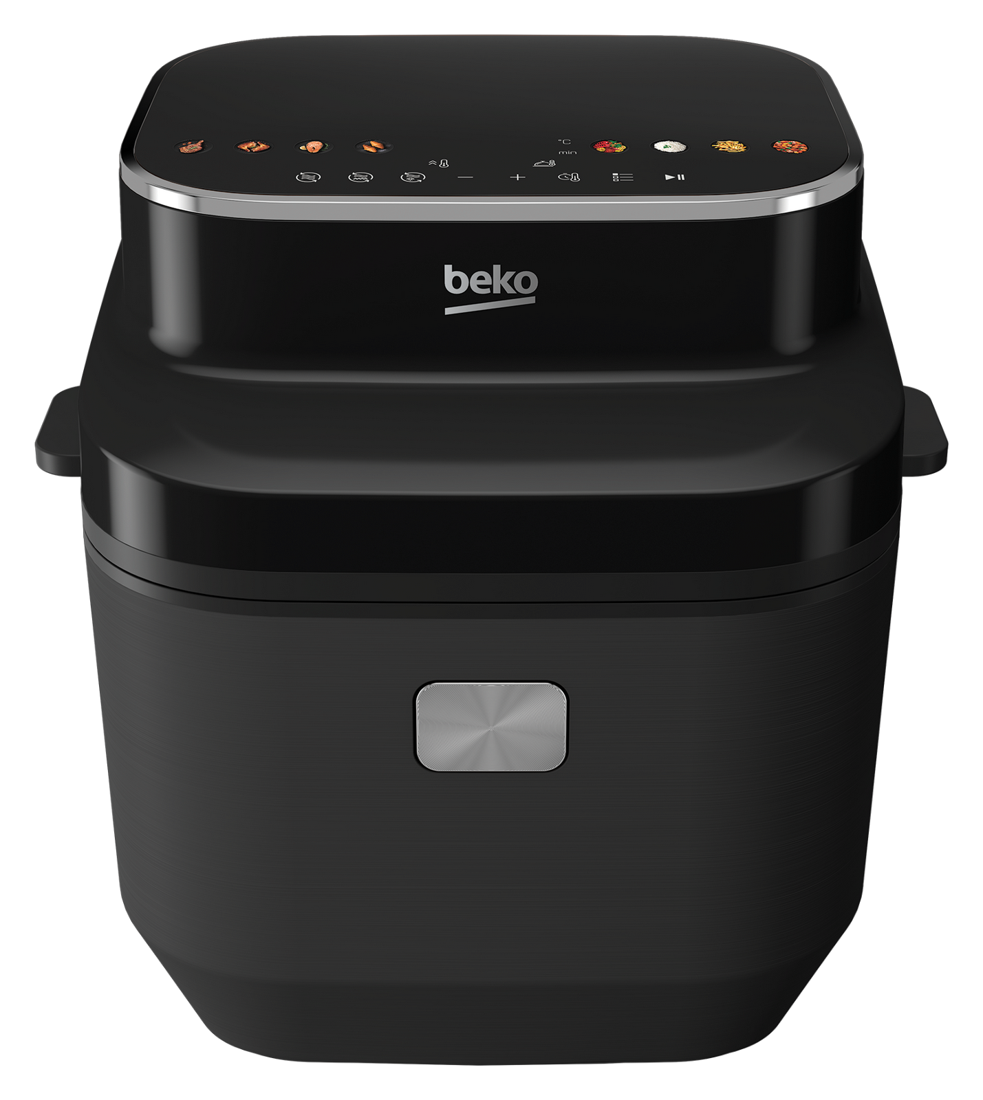 Una multicooker Beko nera con display digitale e icone di cottura.