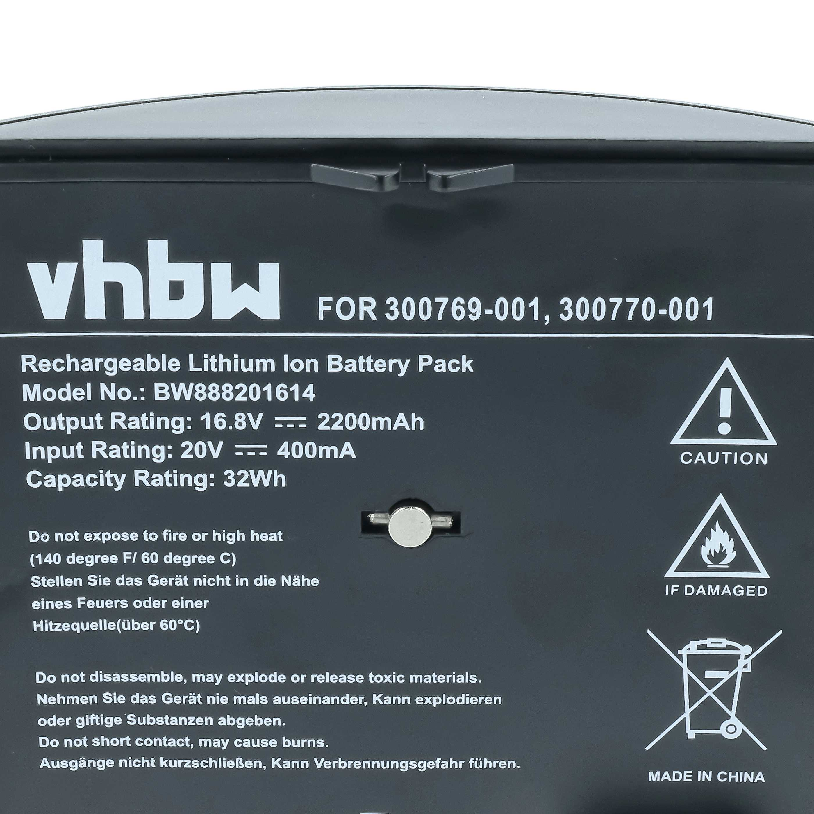 vhbw Akku: 16.8V, 2200mAh. Nicht Feuer/Hitze aussetzen.