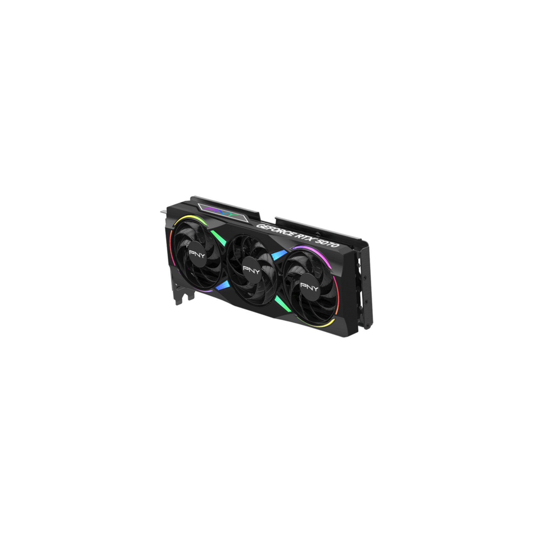 Schwarze Grafikkarte mit drei Lüftern und RGB-Beleuchtung, Modell GeForce RTX 3070.