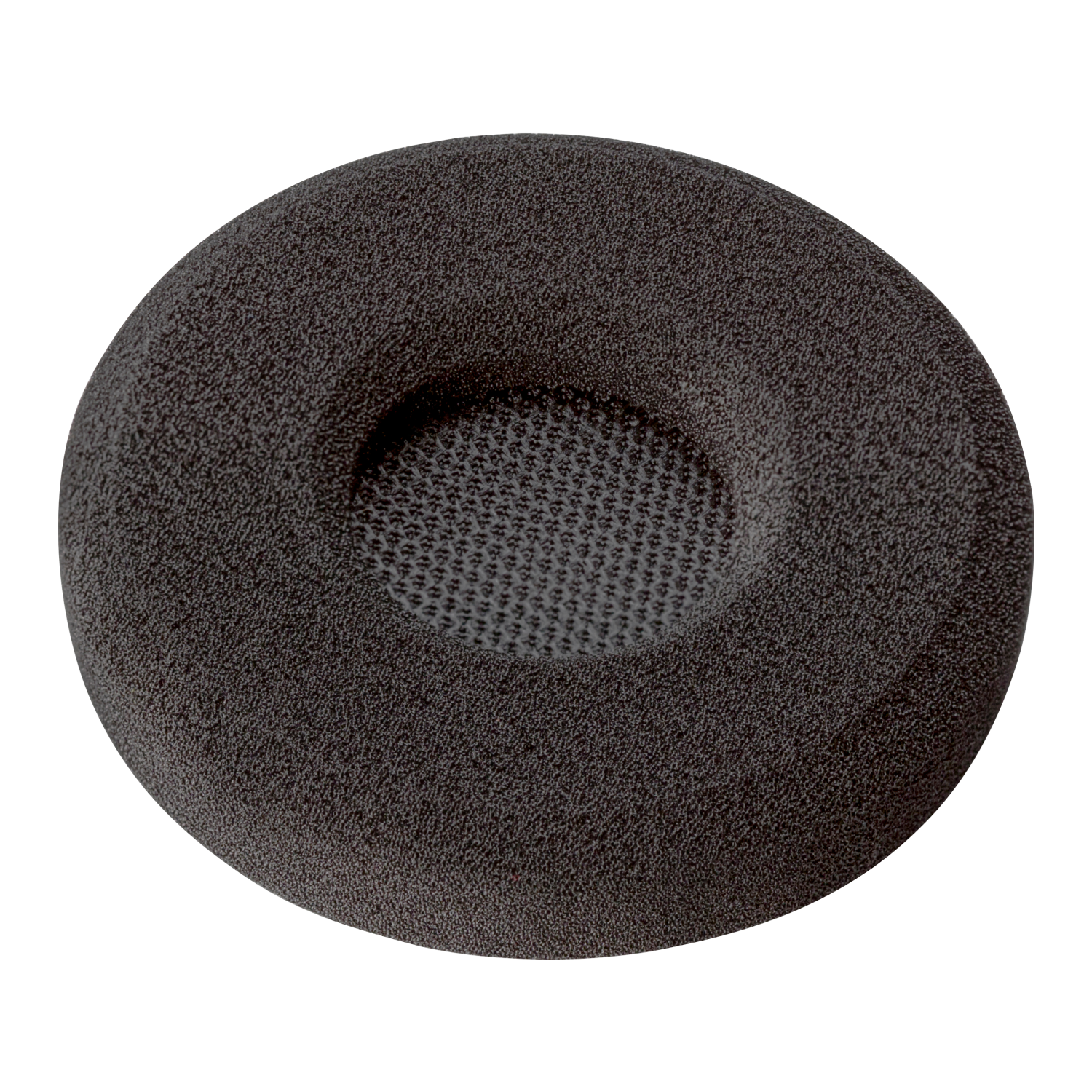 Un coussinet d'oreille noir avec un motif en maille au centre.