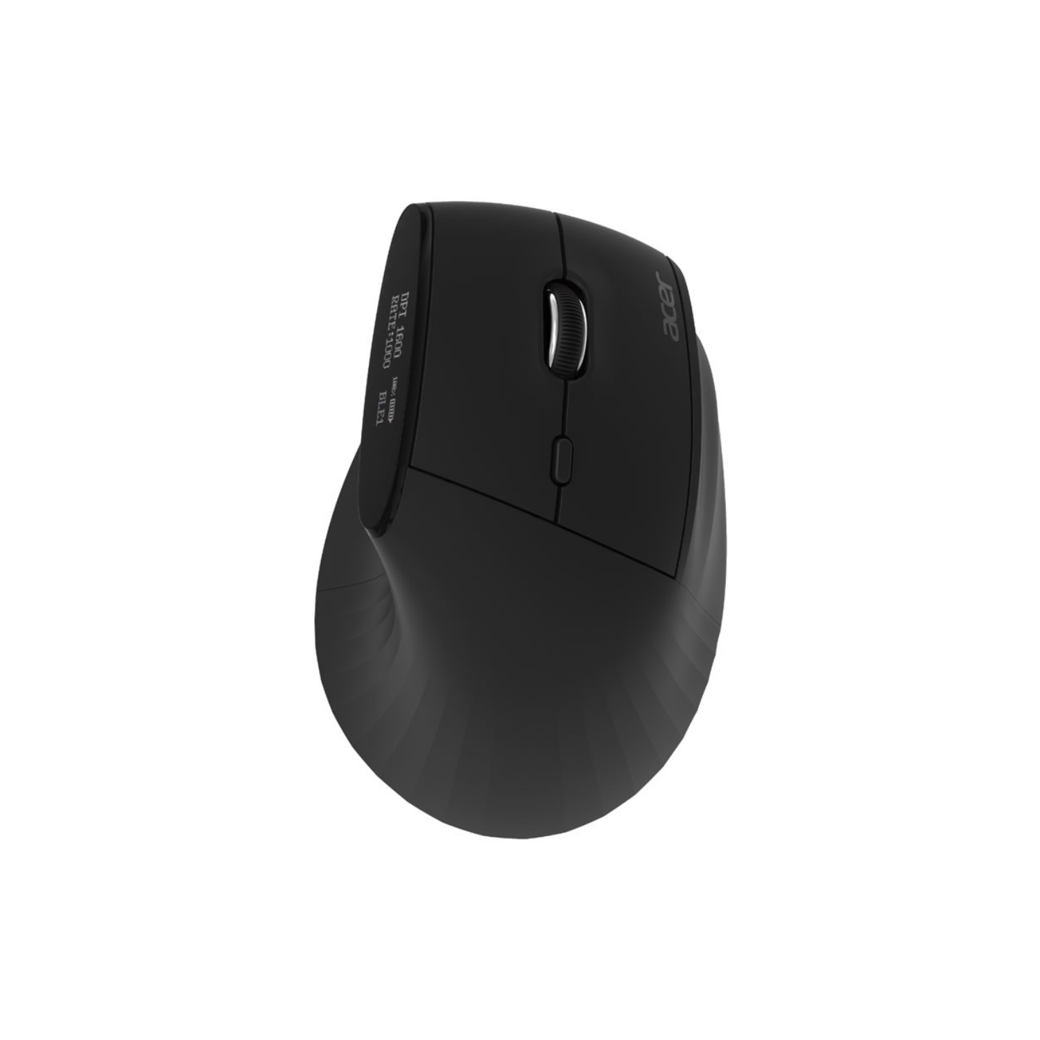 Czarna ergonomiczna mysz z kółkiem i logo Acer, biały napis z boku.