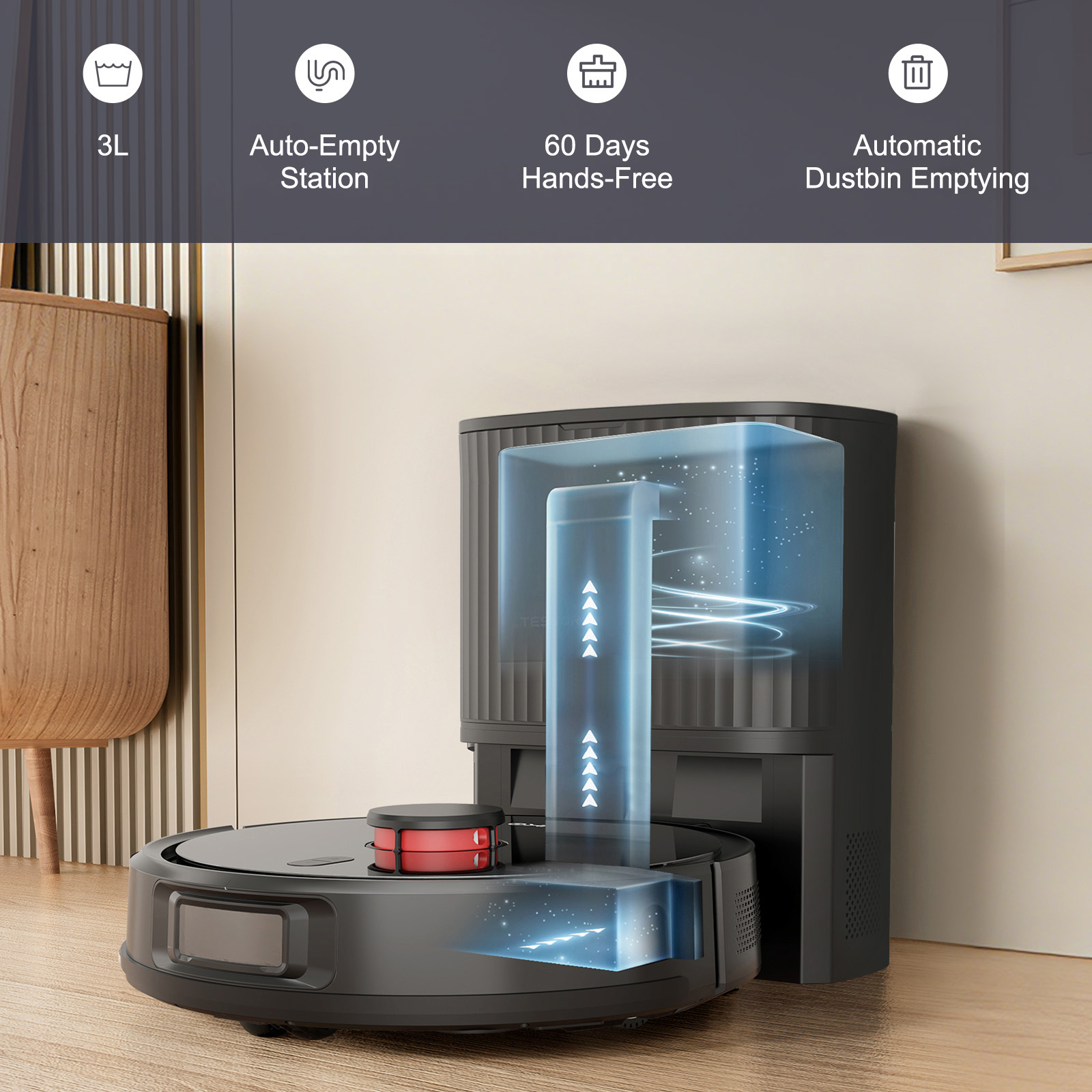 Odkurzacz automatyczny ze stacją opróżniającą kurz.