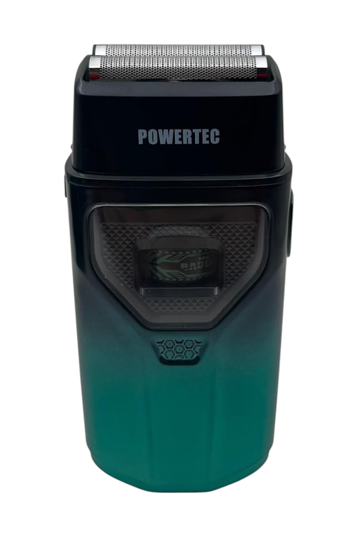 POWERTEC logolu ve yeşil gradyanlı siyah tıraş makinesi.