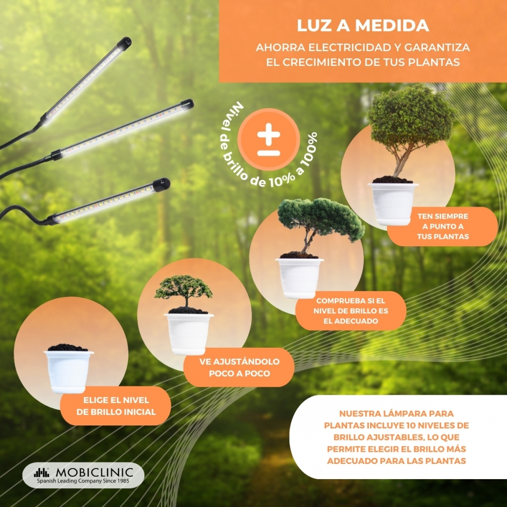 Lámpara de plantas con brillo ajustable para crecimiento óptimo.