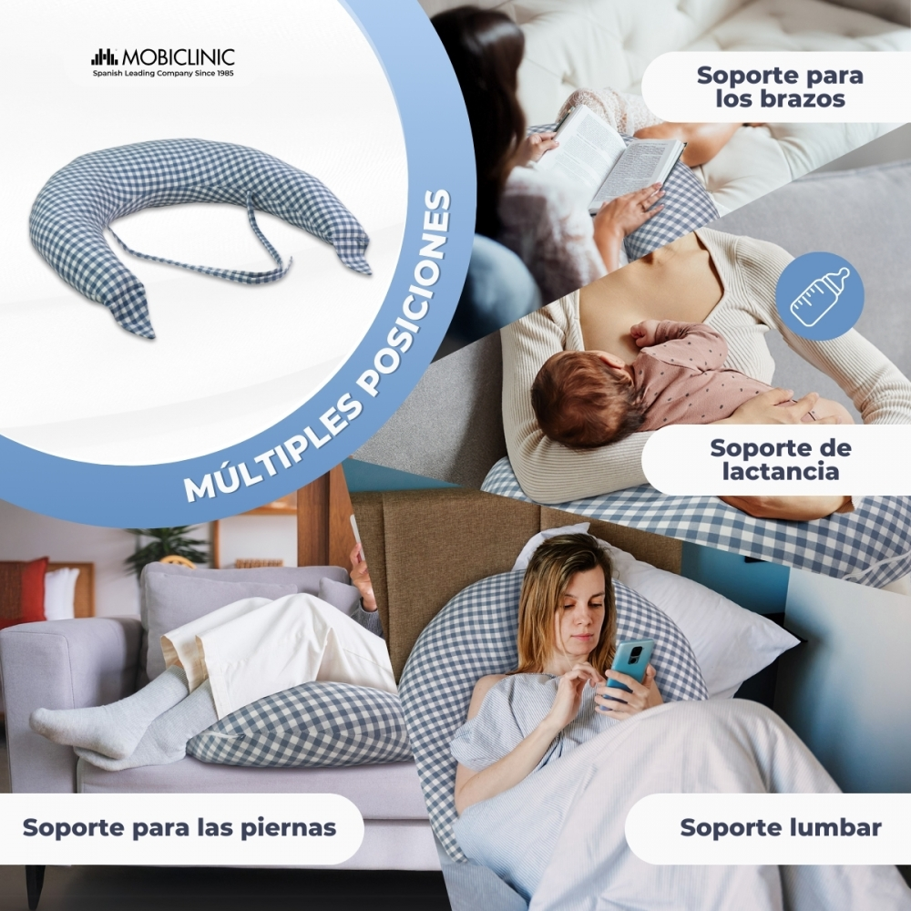 Un cojín de lactancia en múltiples posiciones: soporte brazos, lactancia, piernas, lumbar.