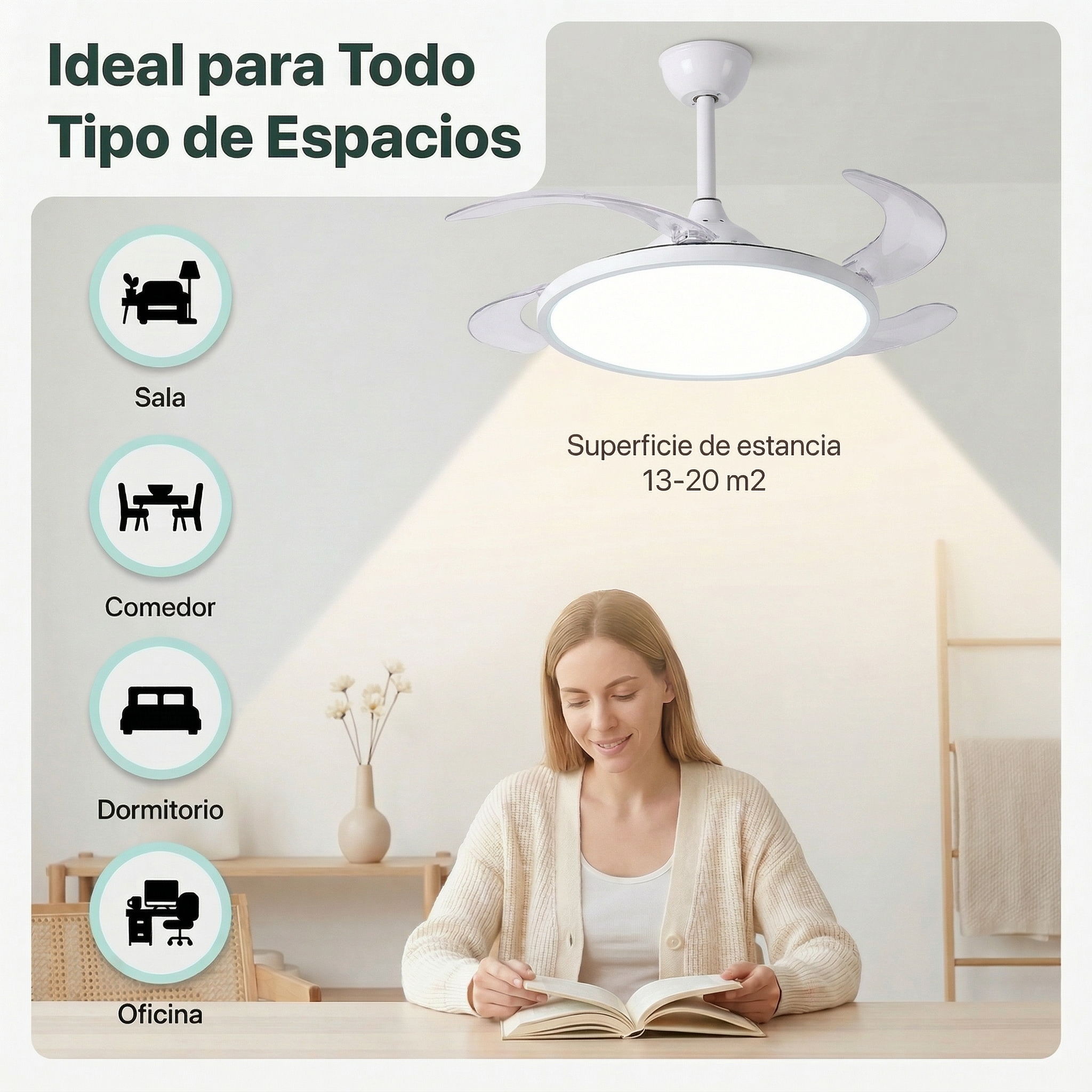 Ventilador de techo con luz para sala, comedor, dormitorio, oficina.