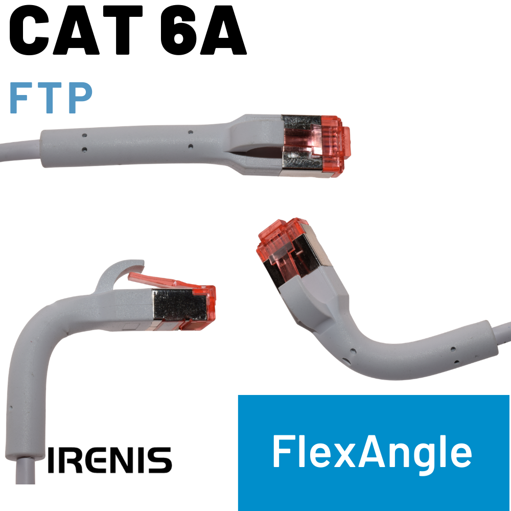 Kırmızı RJ45 konektörlü gri CAT 6A FTP kablosu, FlexAngle.